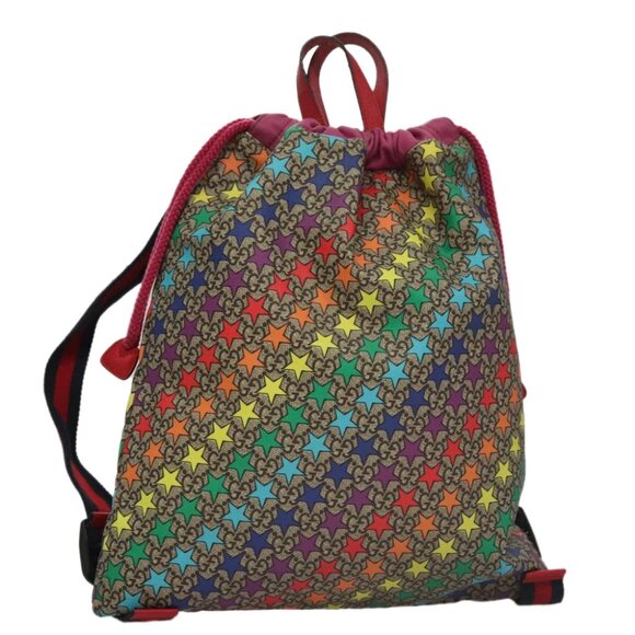 GUCCI GG Supreme Sherry Line Backpack PVC Beige Rainbow 550775 Auth 109993V - Picture 1 of 15